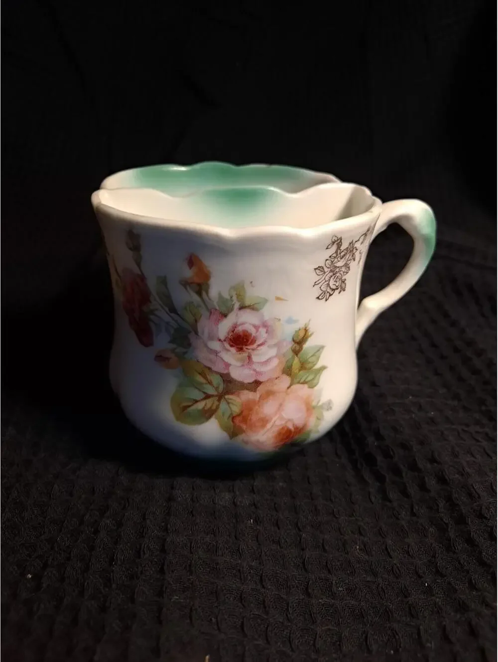 Vintage Mustache Teacup Shaving Cup Mug Mint Green Purple Pink Flowers